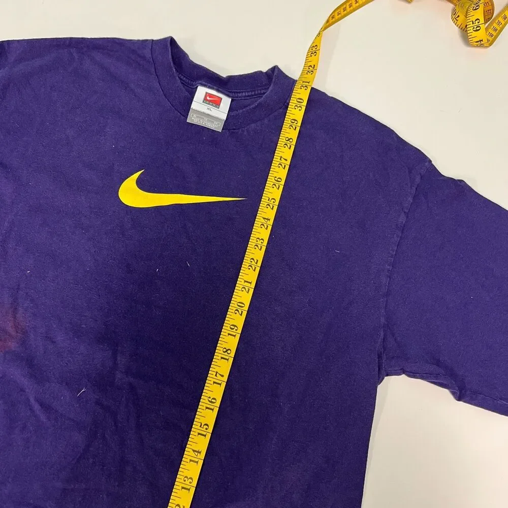 Vintage Nike Center Swoosh Long Sleeve Shirt Purple Yellow XL Y2K Team Tag Mens